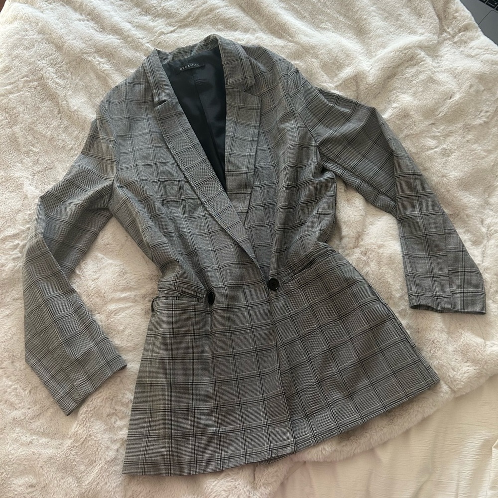 Gray & Black Plaid Blazer